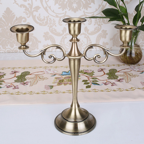 Metal Gold/Bronze Plated Candle Holder Retro 3-Arms Candelabra For Wedding Prop Candlelight Dinner Hotel Home Decoration ► Photo 1/4