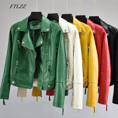 FTLZZ Women Autumn Pu Faux Soft Leather Motorcycle Zipper Jacket Coat Female Turndown Collar Slim Biker Coats Basic Streetwear ► Photo 1/6