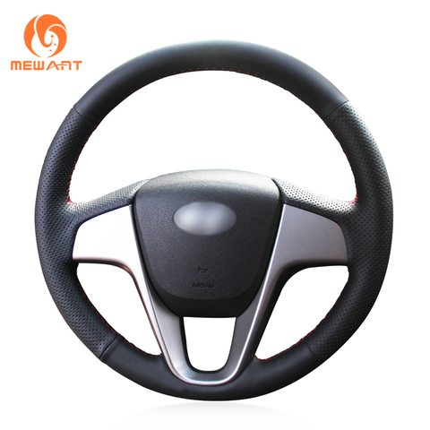 MEWANT Black Artificial Leather Car Steering Wheel Cover for Hyundai Solaris (RU) 2010-2016 Verna 2010-2016 i20 2009-2015 Accent ► Photo 1/6