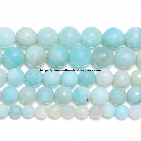 Free Shipping Natural Faceted Lt Blue China Amazonite Stone Round Loose Beads 15
