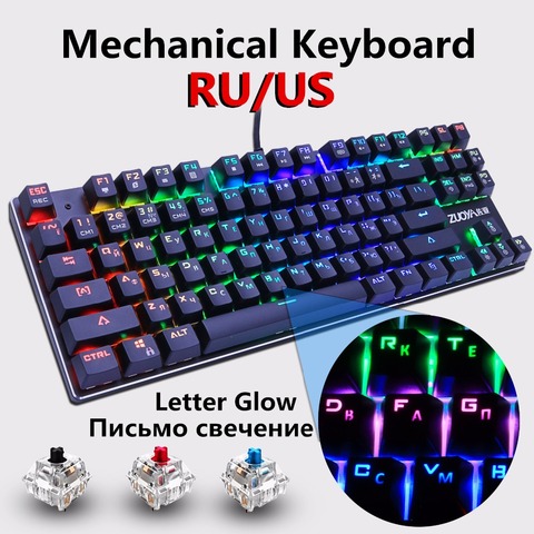 Gaming Mechanical Keyboard Blue Red Switch 87key RU/US Wired Keyboard Anti-ghosting RGB/ Mix Backlit LED USB For Gamer PC Laptop ► Photo 1/6