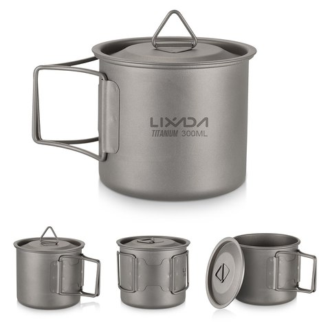 Lixada Titanium Water Mug Outdoor Camping Tableware Portable Survival Picnic Set Water Cup Travel Coffee Tea Pot with Handle ► Photo 1/6