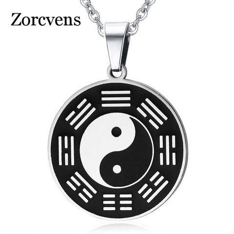 ZORCVENS Stainless Steel Yin Yang Circle Metal Tag Pendant Necklace China Tai Chi Bagua Pendant Lucky Security and Peace Jewelry ► Photo 1/6