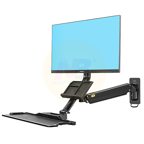 NB MC32 Aluminum Wall Mount Sit Stand Workstation 22-32 inch Monitor Holder Gas Strut Arm with keyboard Tray Rotate LCD Bracket ► Photo 1/6