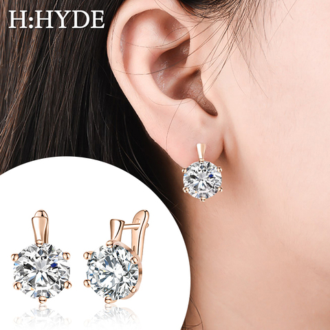 H:HYDE Fashion 10 Colors AAA CZ Element Stud Earrings For Women Vintage Pink Blue Crystal Earrings Statement Wedding Jewelry ► Photo 1/6