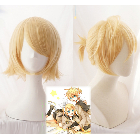 Vocaloid Kagamine Rin / Kagamine Len Short Blonde Heat Resistant Hair Cosplay Costume Wig + Track + Wig Cap ► Photo 1/6