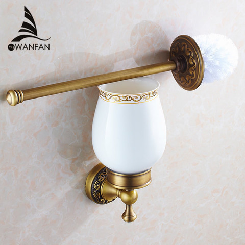 Toilet Brush Holders Antique Bronze Solid Brass Toilet Bowl Brush Clean Ceramic Bathroom Accessories WC Borstel Brushed 3709F ► Photo 1/6