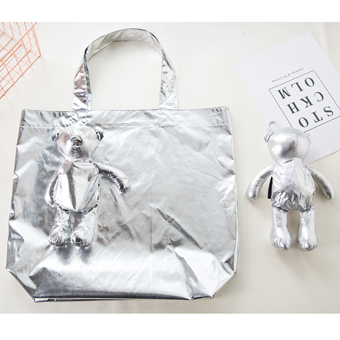 ECO Silver Coated Bear Cotton filling Waterproof Tote Reusable grocery Pouch Shopping Bag ► Photo 1/2