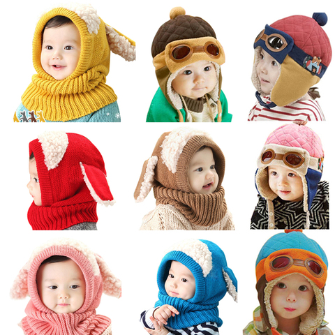 20 Styles Kids Winter Warm Hats Girls Boys Cute Warm Caps Scarf Baby Bonnet Enfant Cartton Cute Hat for Girls Boys Head  Protect ► Photo 1/6