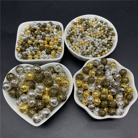 4/6/8/10/12/14/16mm Hollowed Alloy Spacer Beads Round Loose Beads For Jewelry Making DIY Jewelry Findings Metal Beads ► Photo 1/6