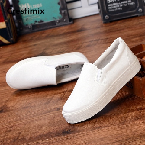 Cresfimix women classic height increased white canvas shoes lady casual spring street slip on shoes zapatos cool shoes a2193 ► Photo 1/6