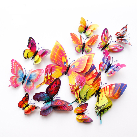 New style 12Pcs Double layer 3D Butterfly Wall Sticker on the wall Home Decor Butterflies for decoration Magnet Fridge stickers ► Photo 1/6