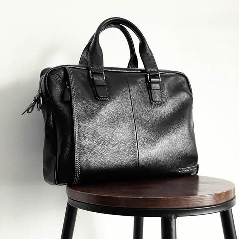 2022 New Natural Cowskin 100% Genuine Leather Men's Briefcase Fashion Large Capacity Business bag Black Male Shoulder Laptop Bag ► Photo 1/6