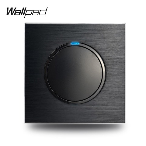 Wallpad L6 Black Metal 1 Gang 2 Way Wall Light Switch Aluminum Plate Random Click Push Return Button With Blue LED Indicator ► Photo 1/6