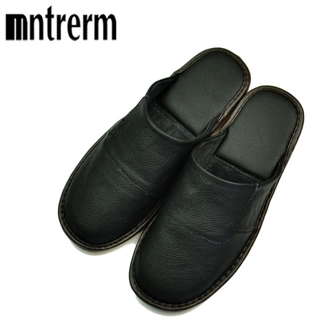Mntrerm Spring Slip On Men Slippers Soft Comfortable 100% Cow Leather  Genuine Leather Shoes push large size shoe houseware ► Photo 1/6