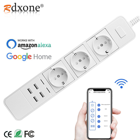 Rdxone Smart Wifi Power Strip wifi plug Sockets 4 USB Port Voice Control Works With Alexa's , Google Home Timer ► Photo 1/6