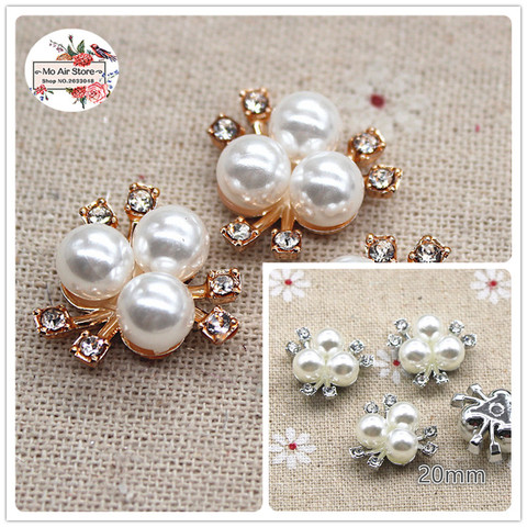 10pcs 20mm golden/silver rhinestone pearl plastic flatback flower button decoration craft scrapbook accessories ► Photo 1/3