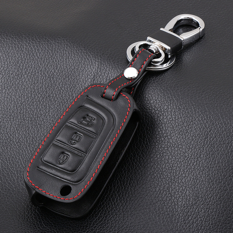 VCiiC Black Leather Flip Key Fob Cover Car Remote Holder Skin Shell case for Hyundai Solaris Verna 2017 2022,Car-styling ► Photo 1/5