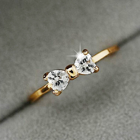 Fashion Austria Crystal Rings Gold Color Finger Bow Ring Wedding Engagement Cubic Zirconia Rings For Women Wholesale New ► Photo 1/6