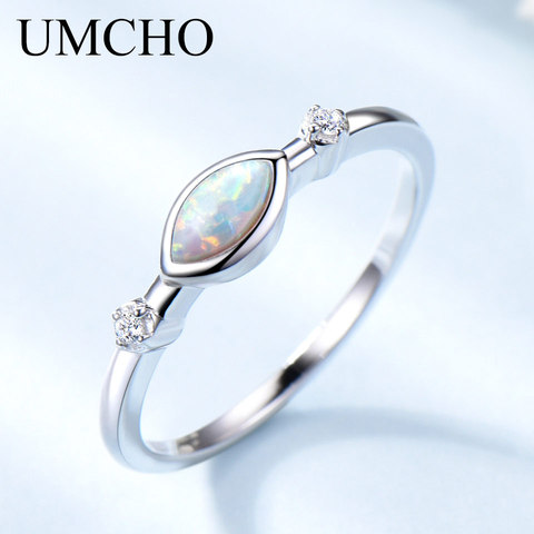 UMCHO White Fire Opal Rings for Women Solid 925 Sterling Silver Gemstone Romantic Engagement Promise Ring Vintage Fine Jewelry ► Photo 1/6