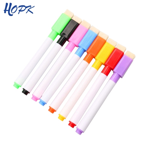 8Pcs/lot Colorful black School classroom Whiteboard Pen Dry White Board Markers Built In Eraser Student children's drawing pen ► Photo 1/6
