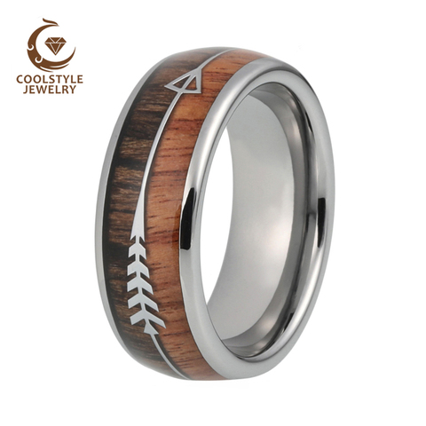 8mm Mens Tungsten Carbide Rings Womens Wedding Bands Koa Wood Arrow Inlay Domed Polished Shiny Comfort Fit ► Photo 1/6