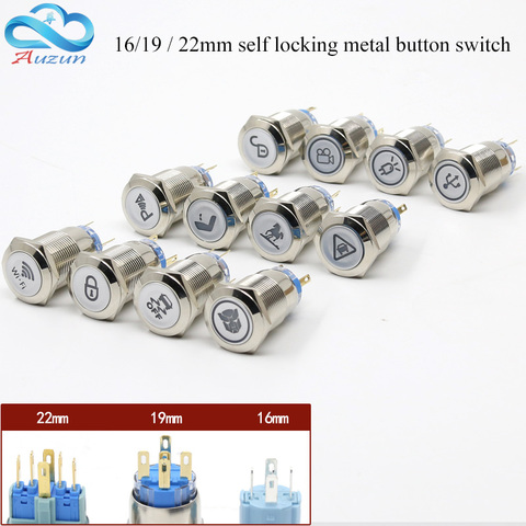 Metal push button switch 16mmm19mmm22mm self-lock multiple graphics can be customized total switch 12v 24v 110v 220v usb wifi ► Photo 1/6