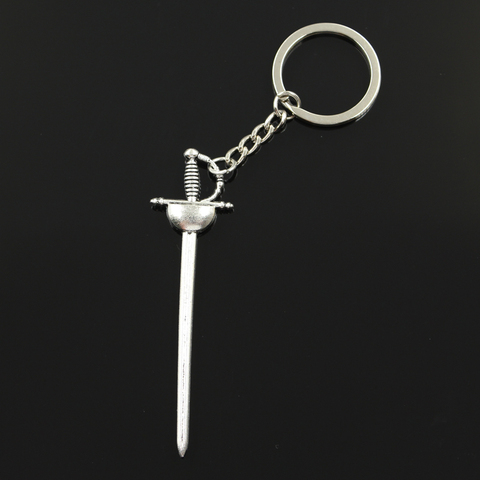 Fashion 30mm Key Ring Metal Key Chain Keychain Jewelry Antique Silver Color Plated Western Sword Fencing 85x24mm Pendant ► Photo 1/4