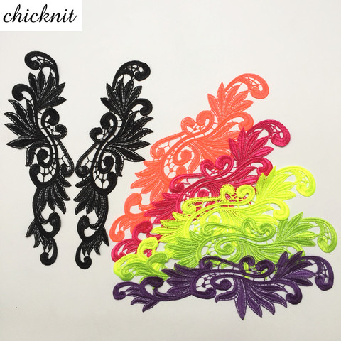 CHICKNIT 1 pair fluorescent color Embroidery flower lace Applique patch for Sewing Tango Latin dance ballet costumes Dress DA004 ► Photo 1/5
