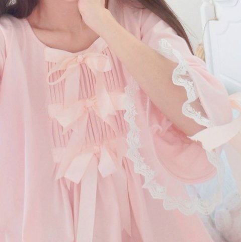 Japnaese Girl Kawaii Girls Lolita Silk Cotton Sakura Pink bowtie sleepwear Sleep Dress Gown Vintage Princess Bows Cute AW317 ► Photo 1/6