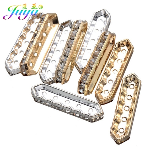 50pcs/lot Beads Jewelry Supplies Gold/Silver 5 Holes 8 Rhinestones Metal Spacer Bead Accessories For Beadwork Jewelry DIY Making ► Photo 1/1