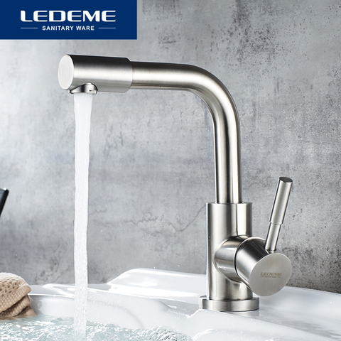 LEDEME Basin Faucet Water Tap Bathroom Faucet Stainless Steel Finish Single Handle Water Sink Tap Mixer Bath Faucets L1098-4 ► Photo 1/6