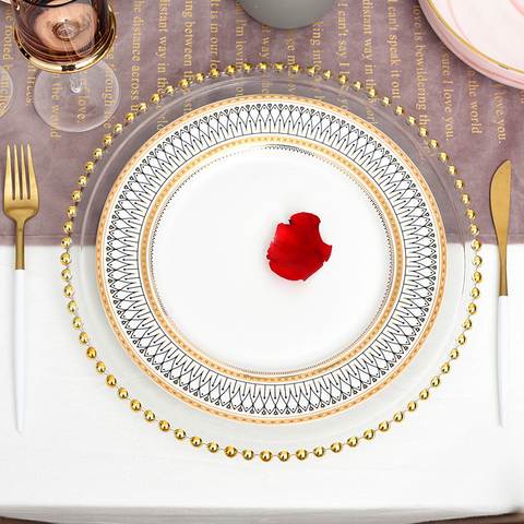 Nordic Gold Bead Glass Charger Dinner Plated Dish Decorative Salad Fruit Wedding Plate Dinner ► Photo 1/5