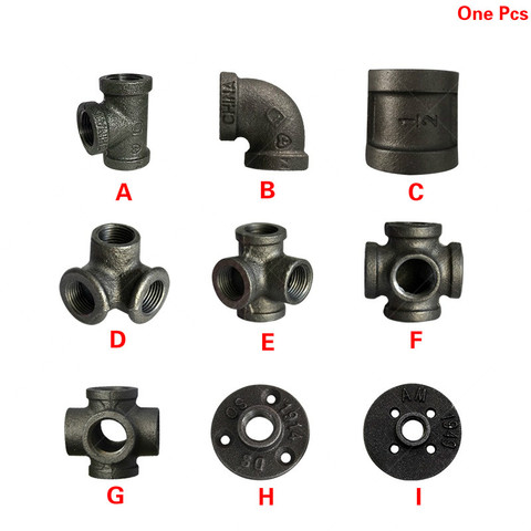 Antique Style Black self colour malleable iron pipe fittings connectors Black cast Iron threaded pipe 1/2 inch 3/4 inch 1 inch ► Photo 1/1