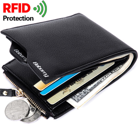 Baborry Solid RFID protection Men's leather wallet removable blocking card holder for man purse with coin pocket ► Photo 1/6