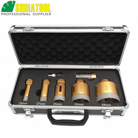 SHDIATOOL 1set M14 Vacuum Brazed Diamond Drill Core Bits With Box Dia20/27/35/55/68mm Hole Saw Adapter Marble Ceramic Finger Bit ► Photo 1/6