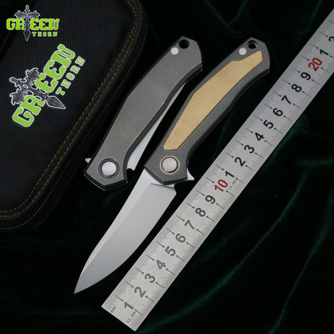 Green thorn cards V folding knife D2 blade titanium copper handle outdoor camping hunting pocket fruit kitchen Knives EDC tools ► Photo 1/6