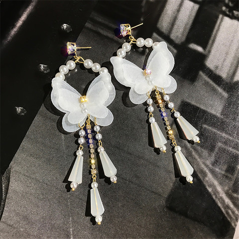 FYUAN Long Tassel Crystal Drop Earrings for Women Bijoux Korean Style White Butterfly Pearl Dangle Earrings Jewelry Gifts ► Photo 1/6