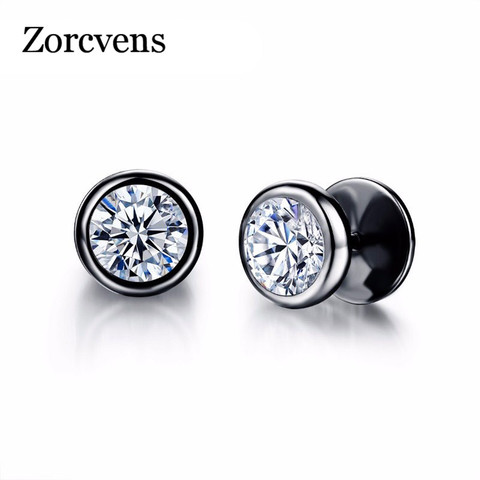 ZORCVENS New Arrival Fashion Jewelry Delicate Stainless Steel Inlaid CZ Accessories silver color Black Man Woman Stud Earrings ► Photo 1/6
