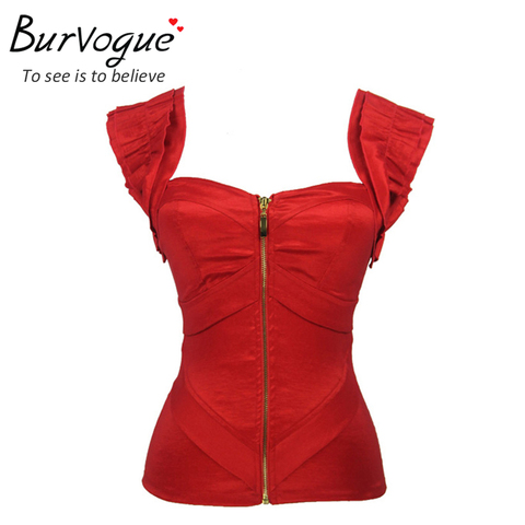 Burvogue Free shipping women red satin corset sexy  corset push-up women pink zipper bodyshaper bustier S-2XL ► Photo 1/1