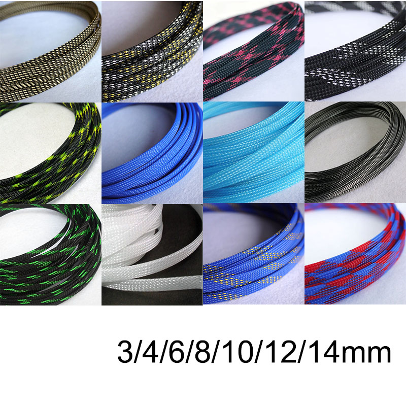 10Meters 4/8/10/16mm Black Braided Cable Sleeving Sheathing Auto Wire Harnessing 