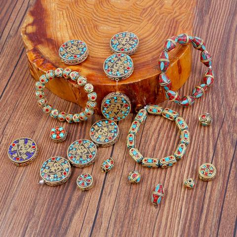 1pc Handmade Brass Retro Nepal Tibetan Antique Golden Pendant Charms Beads for Necklace Bracelet Earring DIY Jewelry Making ► Photo 1/6