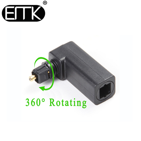 EMK Spdif Optical Connector Toslink 90 Degree Optical Audio Cable Adapter Male to Female Right Angle Stereo Audio 360 Rotates ► Photo 1/4