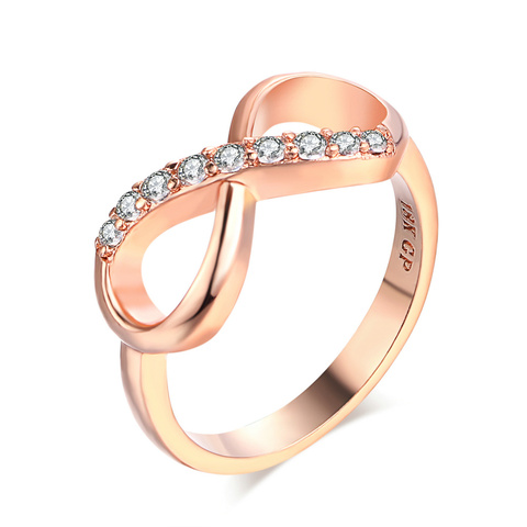 New Design hot sale Fashion Copper Crystal Rings Rose Gold Color Infinity Ring Statement jewelry HotSale for women  R407 ► Photo 1/6