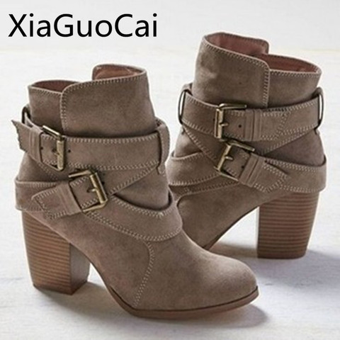 Europe Style Vintage Women High Heels Ankle Boots Buckle Rubber Casual Ladies Shoes Martin Boots Female Chelsea Boots ► Photo 1/4