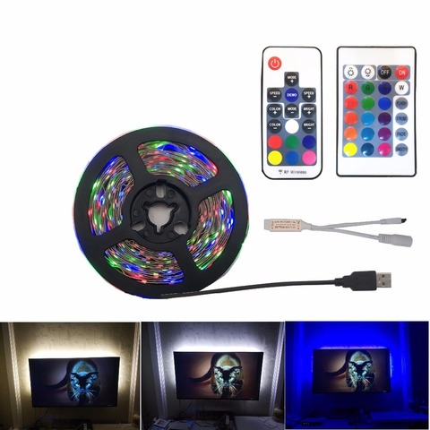 2835 SMD RGB USB charger LED Strip light DC 5V USB Cable LED Light lamp Flexible Tape 1M 2M 3M 4M 5M RF IR RGB Remote control ► Photo 1/6