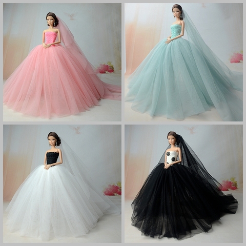 Doll Dresses Long Tail Evening Gown Wedding Dress +Veil For Barbie Doll Accessories ► Photo 1/6