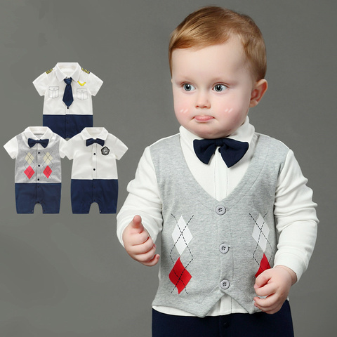 Newborn Baby Boy Rompers 100% Cotton Tie Gentleman Suit Bow Leisure Body Suit Clothing Infant Jumpsuit Toddler Boys Clothes ► Photo 1/6