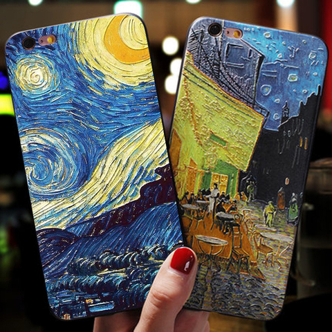 3D Relief Van Gogh Painting Case For iPhone 7 8 Plus XS 11 Pro Max XR Emboss Phone Case For iPhone X 6 6S Plus 5 5S SE TPU Cover ► Photo 1/6