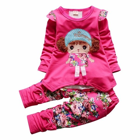 2022 Spring Autumn Kids Cartoon Girls Long Sleeve Flower T-shirt Pants 2Pcs/Sets Infant Cotton Suits Children Clothes Tracksuit ► Photo 1/6